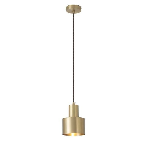 Isolated Brass Pendant Light showing canopy, cord, and shade