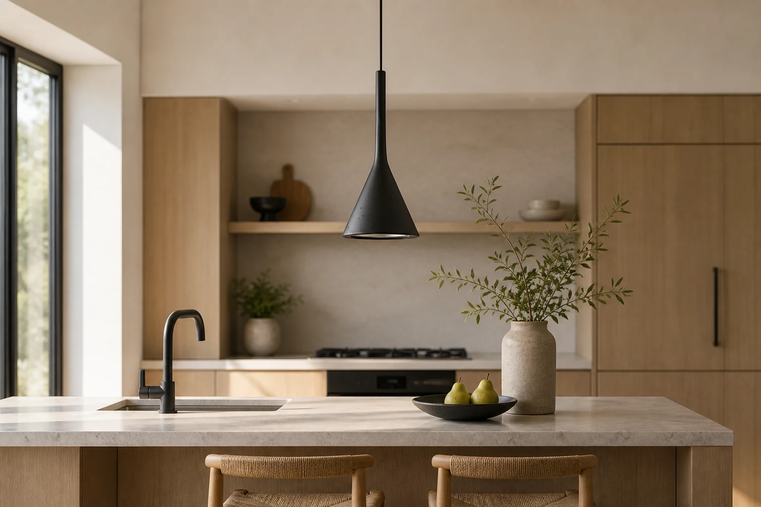 Cone pendant light in a contemporary dining or kitchen-inspired setting
