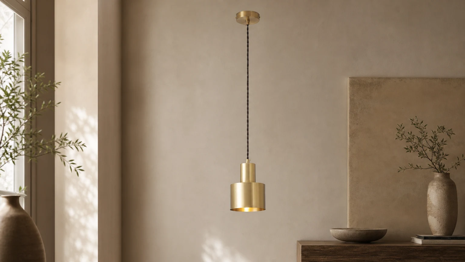 Brass Pendant Light in a warm interior setting