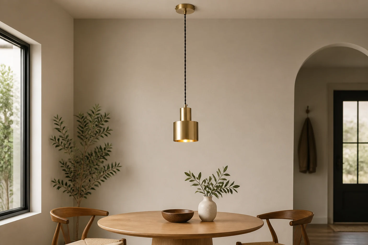 Brass Pendant Light styled in a warm lifestyle room scene
